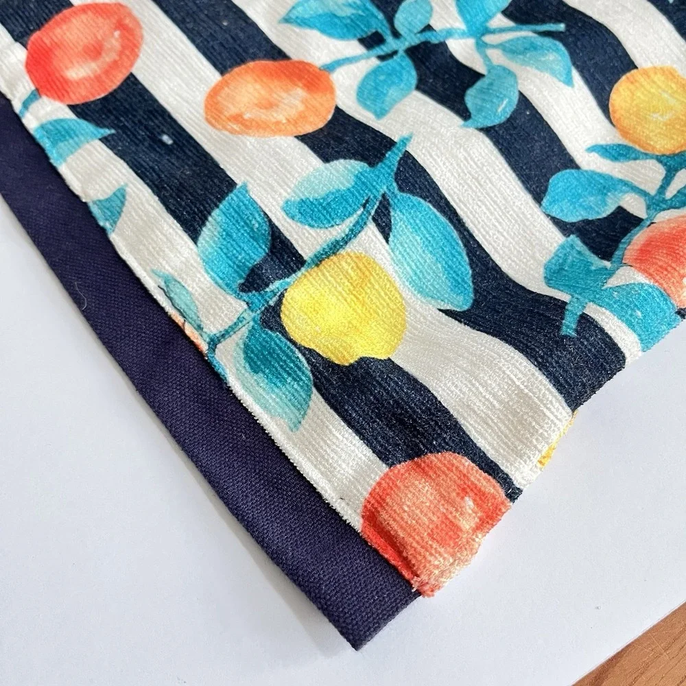 NWOT The Prairie by Rachel Ashwell navy striped fabric fruit placemats set 4